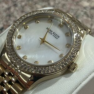 Anne Klein York Stainless Gold-Tone Watch Mother-of-Pearl Dial - 12/7742MPGB